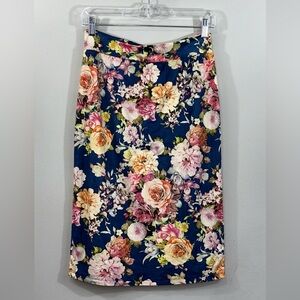 Le Lis Floral Pencil Skirt - Navy and Pink